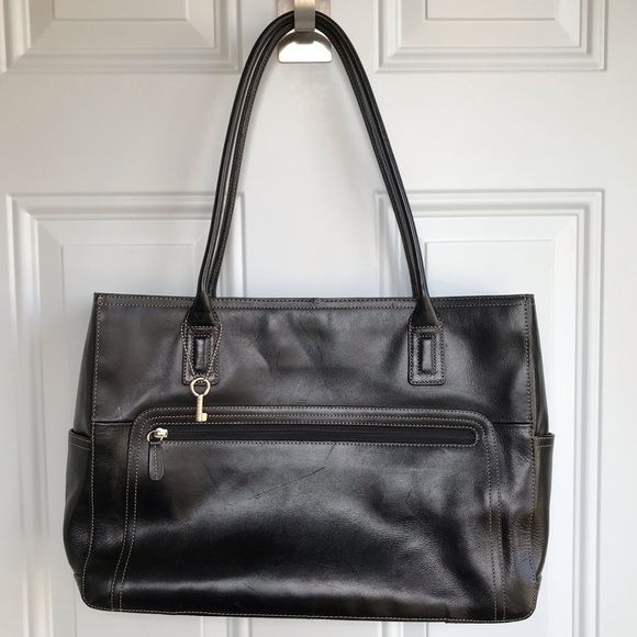 Fossil Handbags - Fossil Black Leather Padded Laptop Bag EUC